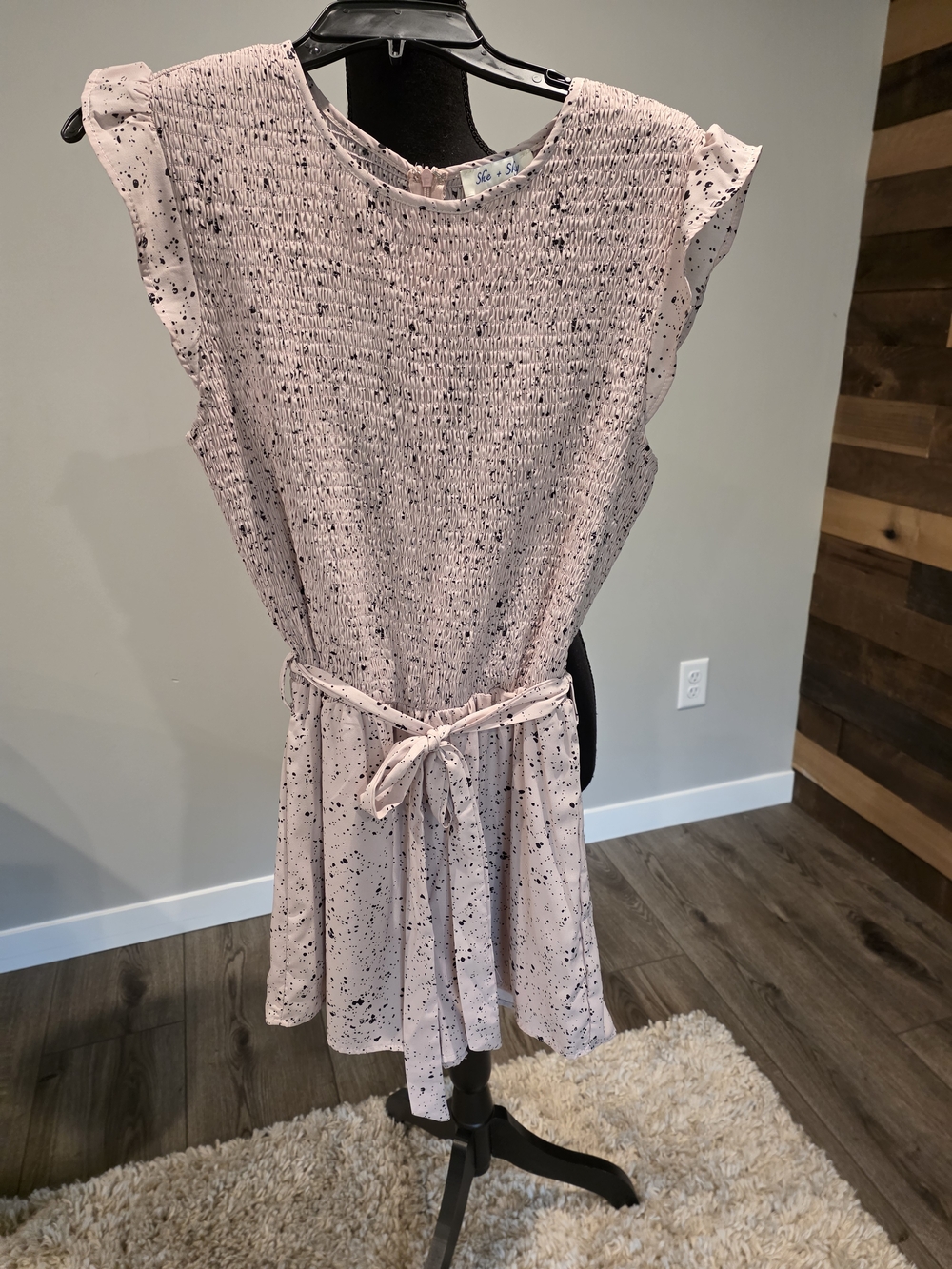 She + Sky Blush Pink Speckled Smocked Waist Romper